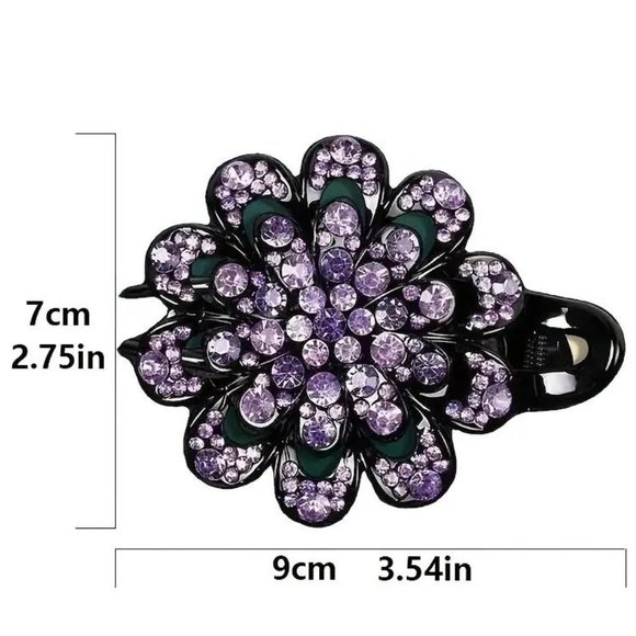 CRYSTAL FLORAL HAIR CLIP in Coffee - Picture 2 of 2